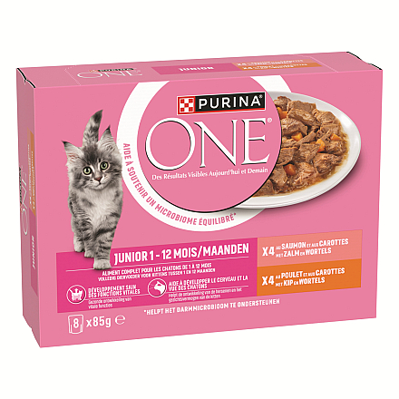 Purina One Kattenvoer Junior Kip & Zalm<br> 8 x 85 gr