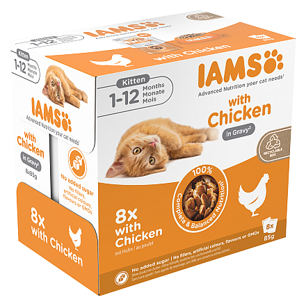IAMS Kattenvoer Delights Kitten Chicken Gravy 8 x 85 gr