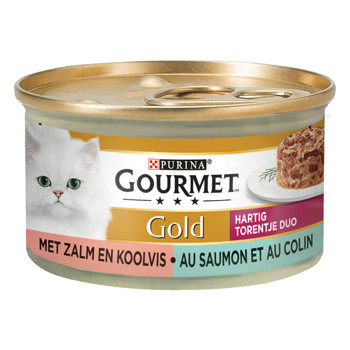 Gourmet kattenvoer Gold Hartig Torentje Duo Zalm Koolvis 85 gr